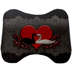 In Love, Wonderful Black And White Swan On A Heart Head Support Cushion by FantasyWorld7