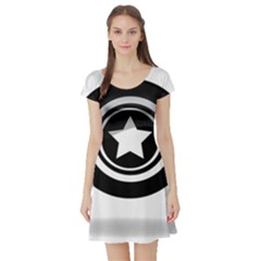 Star Black Button Short Sleeve Skater Dress