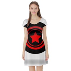 Star Black Red Button  Short Sleeve Skater Dress