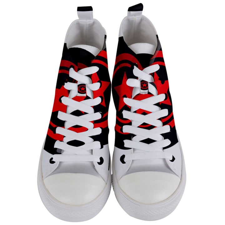 Star Black Red Button  Women s Mid-Top Canvas Sneakers