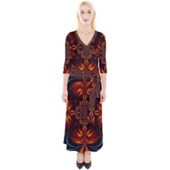 Abstract Art Artwork Fractal Design Quarter Sleeve Wrap Maxi Dress by Pakrebo