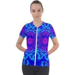 Digital Art Artwork Fractal Color Abstact Short Sleeve Zip Up Jacket by Pakrebo