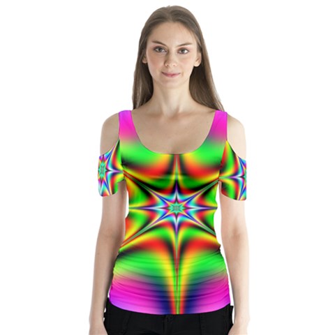 Abstract Art Artwork Fractal Butterfly Sleeve Cutout Tee  by Pakrebo