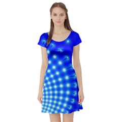 Digital Arts Fractals Futuristic Blue Short Sleeve Skater Dress