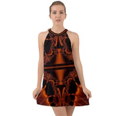 Art Fractal Artwork Creative Black Brown Halter Tie Back Chiffon Dress by Pakrebo