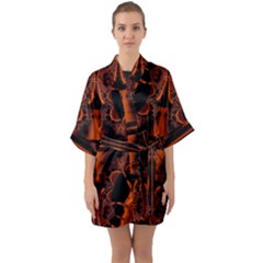 Art Fractal Artwork Creative Black Brown Quarter Sleeve Kimono Robe by Pakrebo