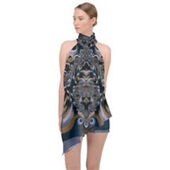 Fractal Art Artwork Design Halter Asymmetric Satin Top by Pakrebo