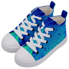 Digital Arts Fractals Futuristic Blue Magenta Kids  Mid-top Canvas Sneakers by Pakrebo