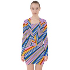 Background Colors Colorful Design V-neck Bodycon Long Sleeve Dress by Pakrebo