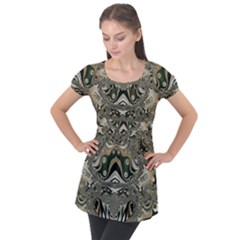 Fractal Art Artwork Design Puff Sleeve Tunic Top by Pakrebo