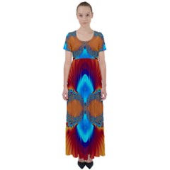 Artwork Digital Art Fractal Colors High Waist Short Sleeve Maxi Dress