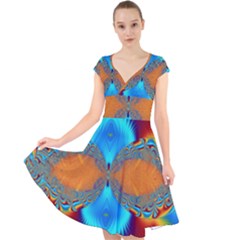 Artwork Digital Art Fractal Colors Cap Sleeve Front Wrap Midi Dress