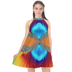 Artwork Digital Art Fractal Colors Halter Neckline Chiffon Dress 