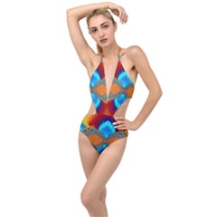 Artwork Digital Art Fractal Colors Plunging Cut Out Swimsuit