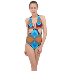 Artwork Digital Art Fractal Colors Halter Front Plunge Swimsuit