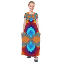 Artwork Digital Art Fractal Colors Kids  Short Sleeve Maxi Dress