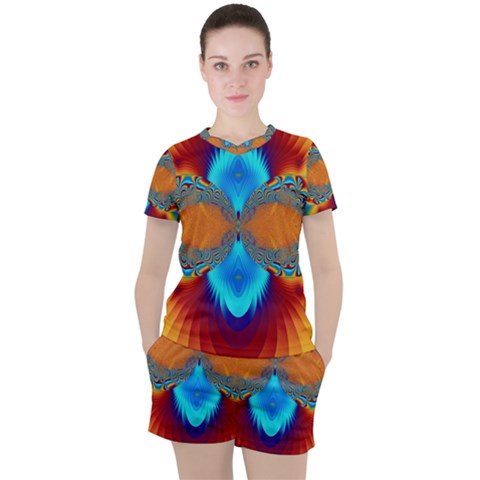 Artwork Digital Art Fractal Colors Women s Tee And Shorts Set by Pakrebo