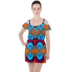 Artwork Digital Art Fractal Colors Ruffle Cut Out Chiffon Playsuit