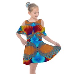 Artwork Digital Art Fractal Colors Kids  Shoulder Cutout Chiffon Dress