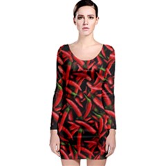 Red Chili Peppers Pattern  Long Sleeve Bodycon Dress by bloomingvinedesign