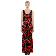 Red Chili Peppers Pattern  Thigh Split Maxi Dress by bloomingvinedesign