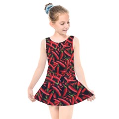 Red Chili Peppers Pattern  Kids  Skater Dress Swimsuit by bloomingvinedesign