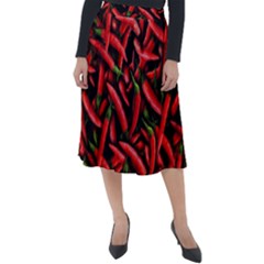 Red Chili Peppers Pattern  Classic Velour Midi Skirt  by bloomingvinedesign