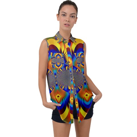 Abstract Art Artwork Digital Art Sleeveless Chiffon Button Shirt by Pakrebo