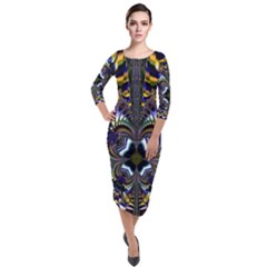 Abstract Art Artwork Fractal Design Quarter Sleeve Midi Velour Bodycon Dress