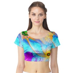 Artwork Digital Art Fractal Colors Short Sleeve Crop Top by Pakrebo