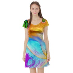 Artwork Digital Art Fractal Colors Short Sleeve Skater Dress