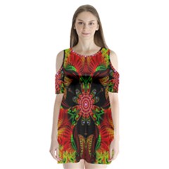 Artwork Art Fractal Flower Design Shoulder Cutout Velvet One Piece by Pakrebo