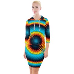 Art Artwork Fractal Digital Art Geometric Quarter Sleeve Hood Bodycon Dress