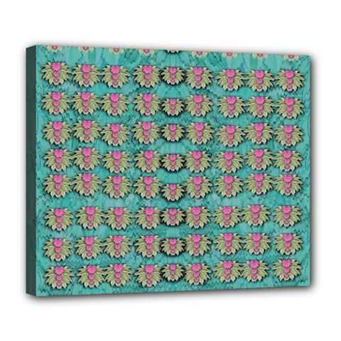 Lotus Bloom In The Sacred Soft Warm Sea Deluxe Canvas 24  X 20  (stretched) by pepitasart