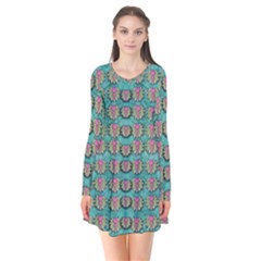 Lotus Bloom In The Sacred Soft Warm Sea Long Sleeve V-neck Flare Dress by pepitasart