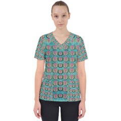 Lotus Bloom In The Sacred Soft Warm Sea Women s V-neck Scrub Top by pepitasart
