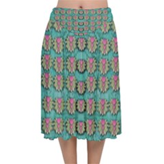 Lotus Bloom In The Sacred Soft Warm Sea Velvet Flared Midi Skirt by pepitasart