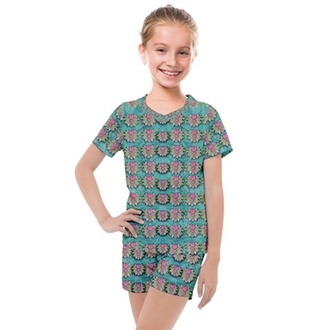 Lotus Bloom In The Sacred Soft Warm Sea Kids  Mesh Tee And Shorts Set by pepitasart