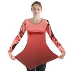 Salmon Red Butterfly Wings Ombre Long Sleeve Tunic 