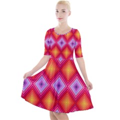 Texture Surface Orange Pink Quarter Sleeve A-line Dress