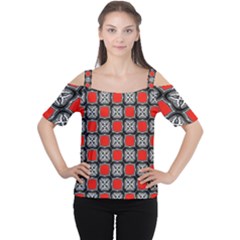 Pattern Square Cutout Shoulder Tee
