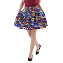 Wavy Squares Pattern A-line Pocket Skirt