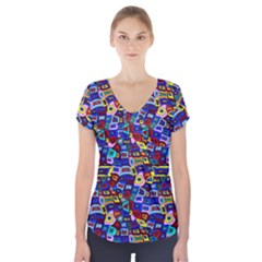 Wavy Squares Pattern Short Sleeve Front Detail Top by bloomingvinedesign