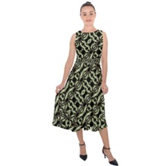 Modern Abstract Camouflage Patttern Midi Tie-Back Chiffon Dress