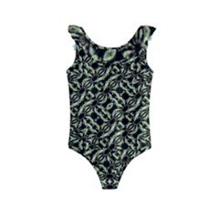 Modern Abstract Camouflage Patttern Kids  Frill Swimsuit