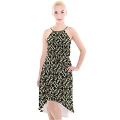 Modern Abstract Camouflage Patttern High-Low Halter Chiffon Dress 