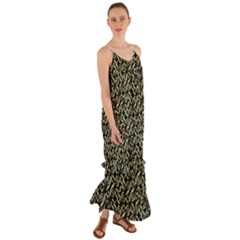 Modern Abstract Camouflage Patttern Cami Maxi Ruffle Chiffon Dress