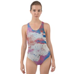 Watercolor Splatter Red/blue Cut-out Back One Piece Swimsuit by blkstudio