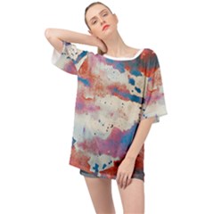 Watercolor Splatter Red/blue Oversized Chiffon Top by blkstudio