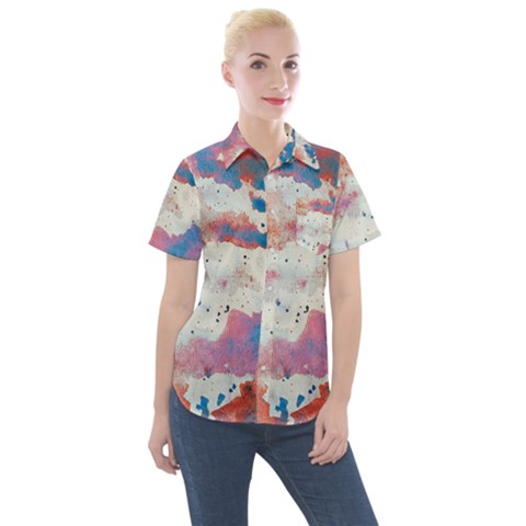 Watercolor Splatter Red/blue Women s Short Sleeve Pocket Shirt by blkstudio